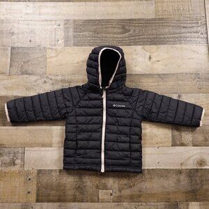 Columbia Omni-Heat Hooded Puffer Jacket Toddler Size 3T Black with Pink Trim